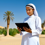 **

"A female environmental engineer, fully clothed in modest professional attire, stands confidently in a lush green date palm oasis in the Arabian desert. She is holding a tablet displaying data.  The background shows rolling sand dunes under a clear blue sky. Safe for work, appropriate content, perfect anatomy, correct proportions, natural pose, professional, family-friendly, high quality, well-formed hands, proper finger count, natural body proportions."

**
