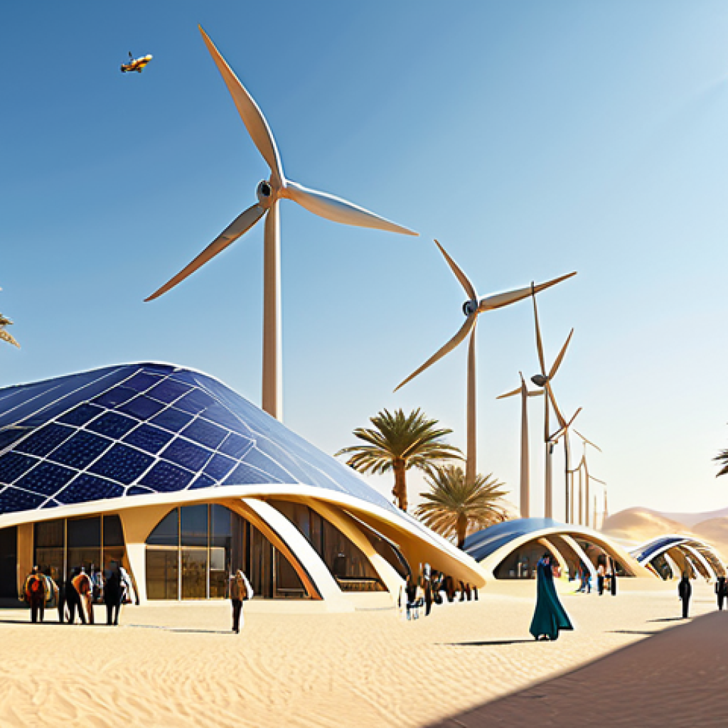 Modern Sustainable Cityscape**

A panoramic view of a futuristic city in the Arabian desert, showcasing sustainable architecture, wind turbines, and solar panels, fully clothed people enjoying public spaces, date palms, modest clothing, appropriate attire, safe for work, perfect anatomy, natural proportions, professional digital art, high quality, family-friendly.

**