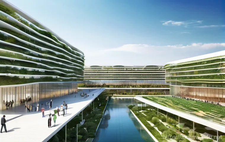 환경기술사 시험 출제 경향 - **Prompt:** "A panoramic, awe-inspiring view of a flourishing, sustainable smart city nestled in a b...