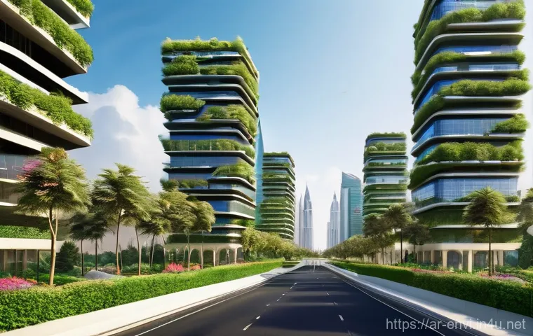 환경 관련 기업 면접 준비 - **Prompt:** A high-angle, panoramic view of a bustling, futuristic eco-city in the Arabian Gulf regi...