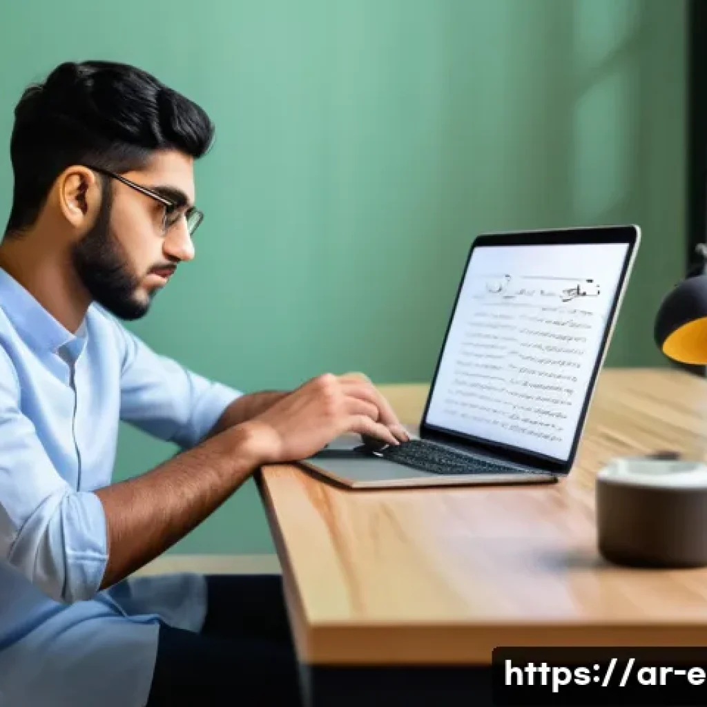 환경산업기사 필기 공부법 - A focused young Arab man studying at a tidy desk in a quiet, modern home environment, using the Pomo...