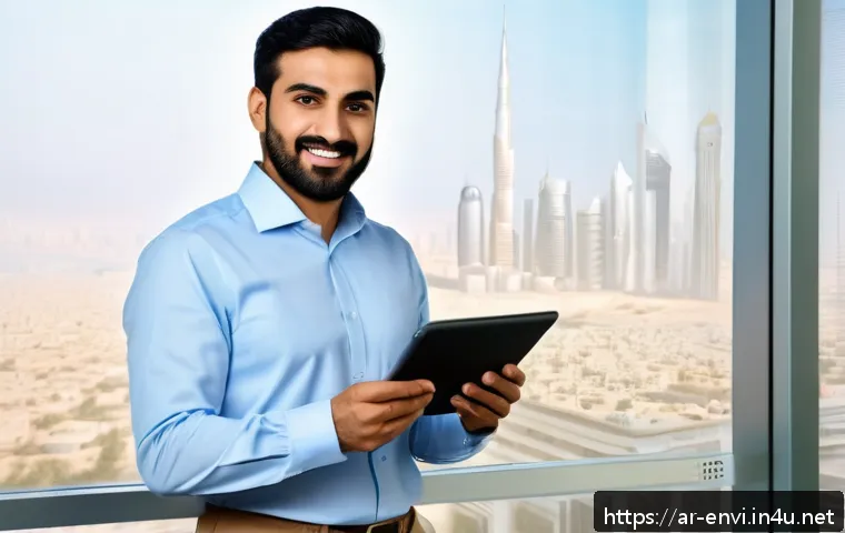 환경 관련 자격증 추천 순위 - A professional Middle Eastern environmental expert wearing business casual attire with a light blue ...